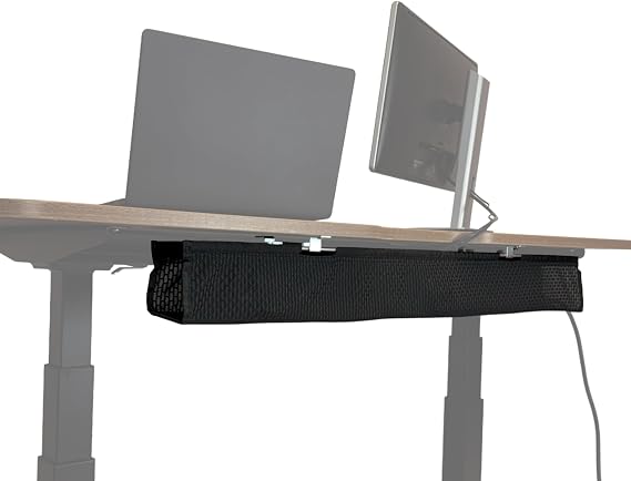 Mesh Cable Management Tray Under Desk Cord Organizer - 38" | Instant Access Hanging Design Under Desk Cable Tray, High Quality Aesthetic Mesh Material, 6 Velcro Straps, 5 min install