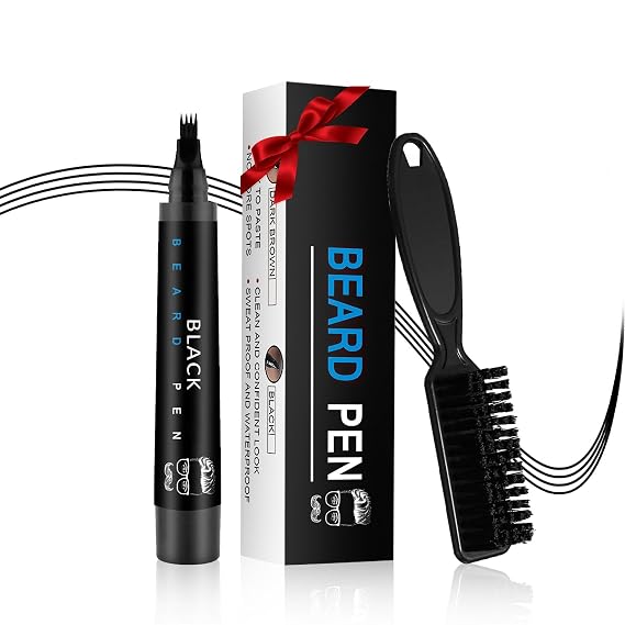 Beard Pencil with Beard Brush Long-lasting & Water-proof Grooming Kits for Mens, Gifts for Him (Black)