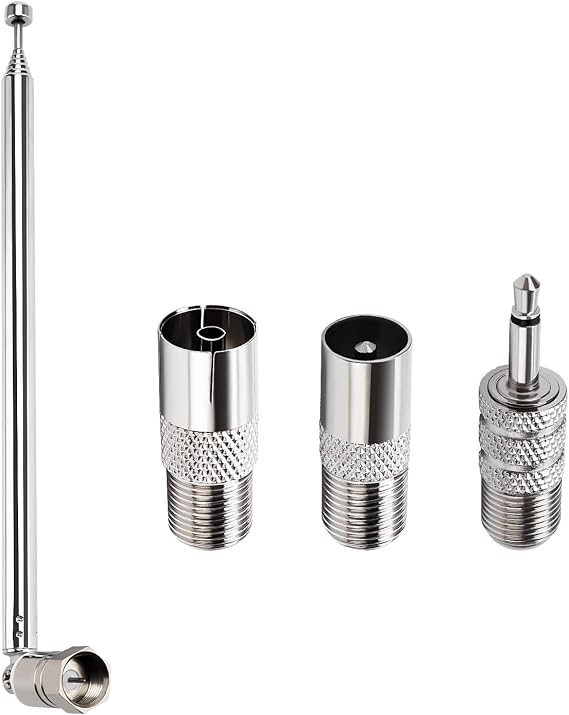 FM Radio Antenna, Indoor FM Telescopic Antenna 75 Ohm F Type Male Plug Connector with Adapter for Table Top Radio HiFi AV Stereo Receiver Mini System
