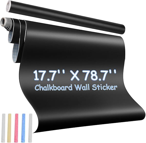 Chalkboard Wallpaper Peel and Stick, Blackboard Contact Paper, Self Adhesive Blackboard Wall Decals Removable Reusable Chalkboard Wallpaper for Kids, Home Office 17.7W x 84L