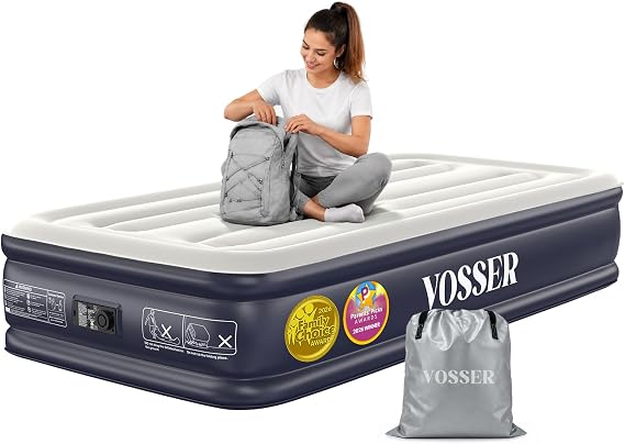 VOSSER Twin Air Mattress with Built-in Pump,13" XL-Long Blow Up Bed,500 lb