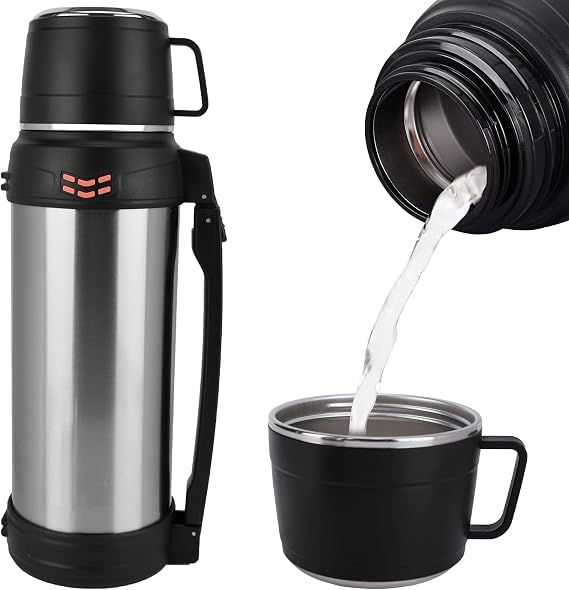 Stainless Steel Water Bottle, 2L Insulated Vacuum Flask with Leakproof Cup Lid, Insulated Water Bottles for Hot and Cold Drinks