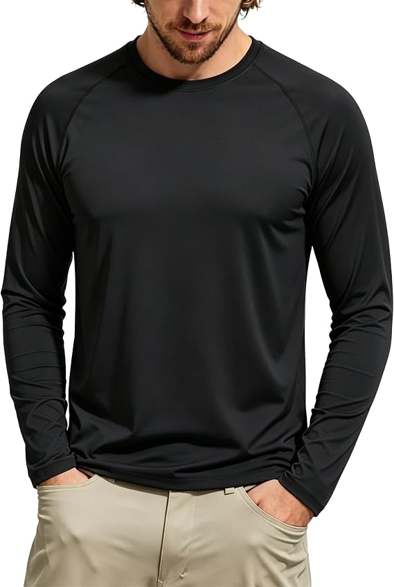 Tansozer Men's UV Rash Vest UPF 50+ Swimming Shirts Quick Dry Long Sleeve Sports Top for Fishing Hiking Watersport Running