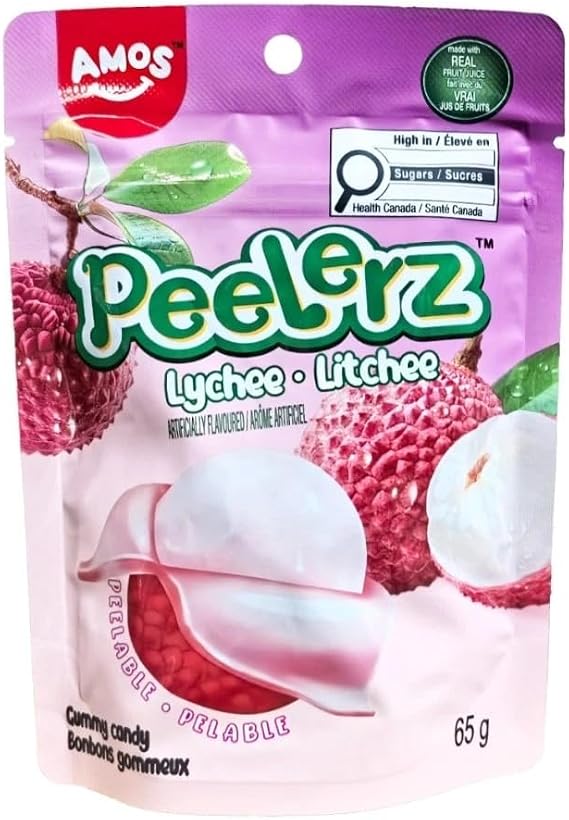 Amos Peelerzz Peelable Gummy Fruits Natural Flavoured Sweets Candy Resealable 65g (Lychee)