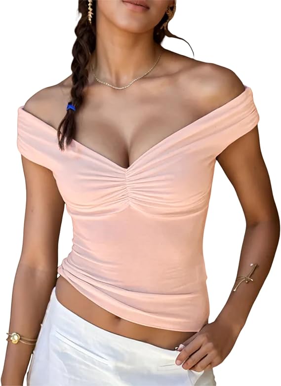 LAOTEPO Off The Shoulder Tops for Women Sweetheart Neck Going Out Tank Tops Solid Slim Fitted Trendy Summer Clothes
