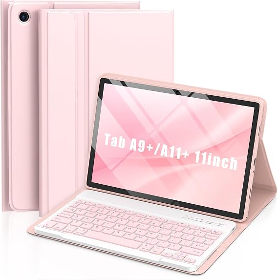 MMK for Samsung Galaxy Tab A11+/A9+ Plus Case with Keyboard, Pink