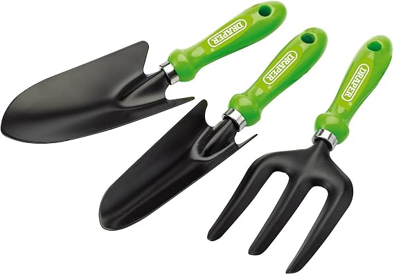 Draper 3 Piece Carbon Steel Hand Tools Set | Garden Fork, Trowel and Transplanting Trowel | 83972