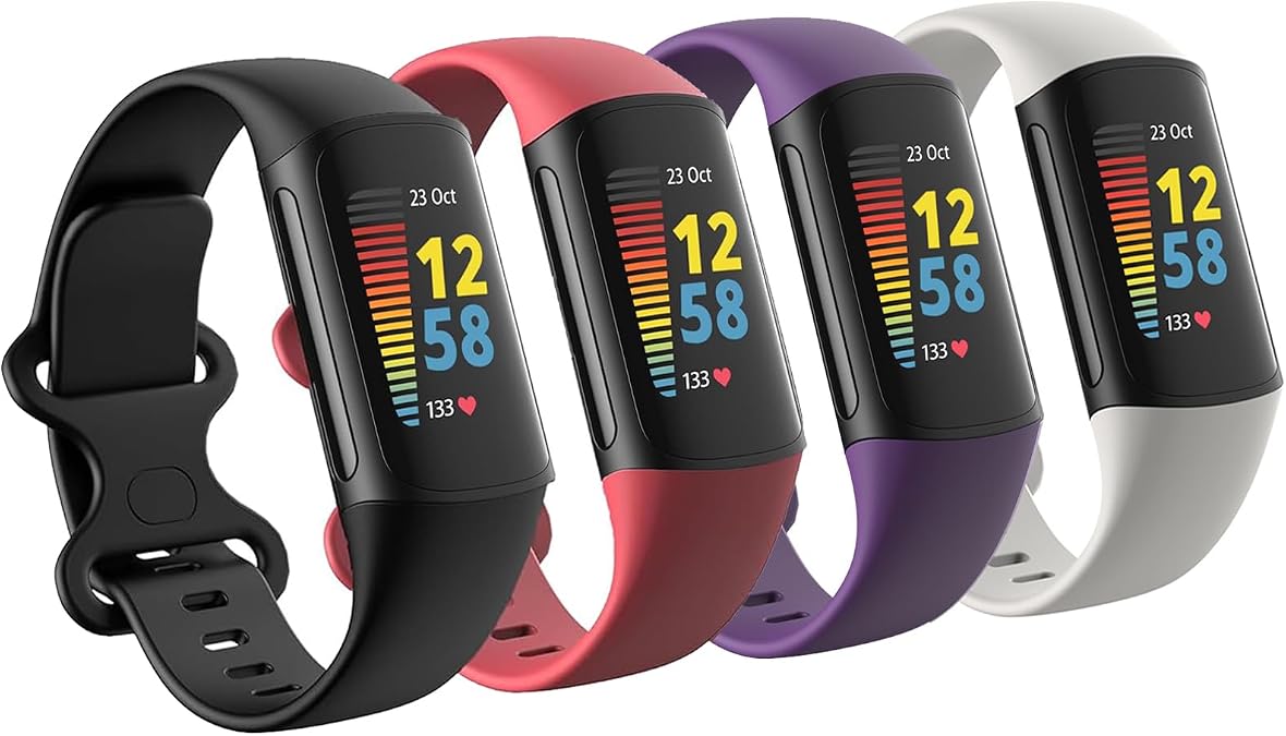 4 Pack Waterproof Bands Compatible with Fitbit Charge 6 / Charge 5 Bands | Classic Soft Breathable Sport Replacement Wristbands for Women Men