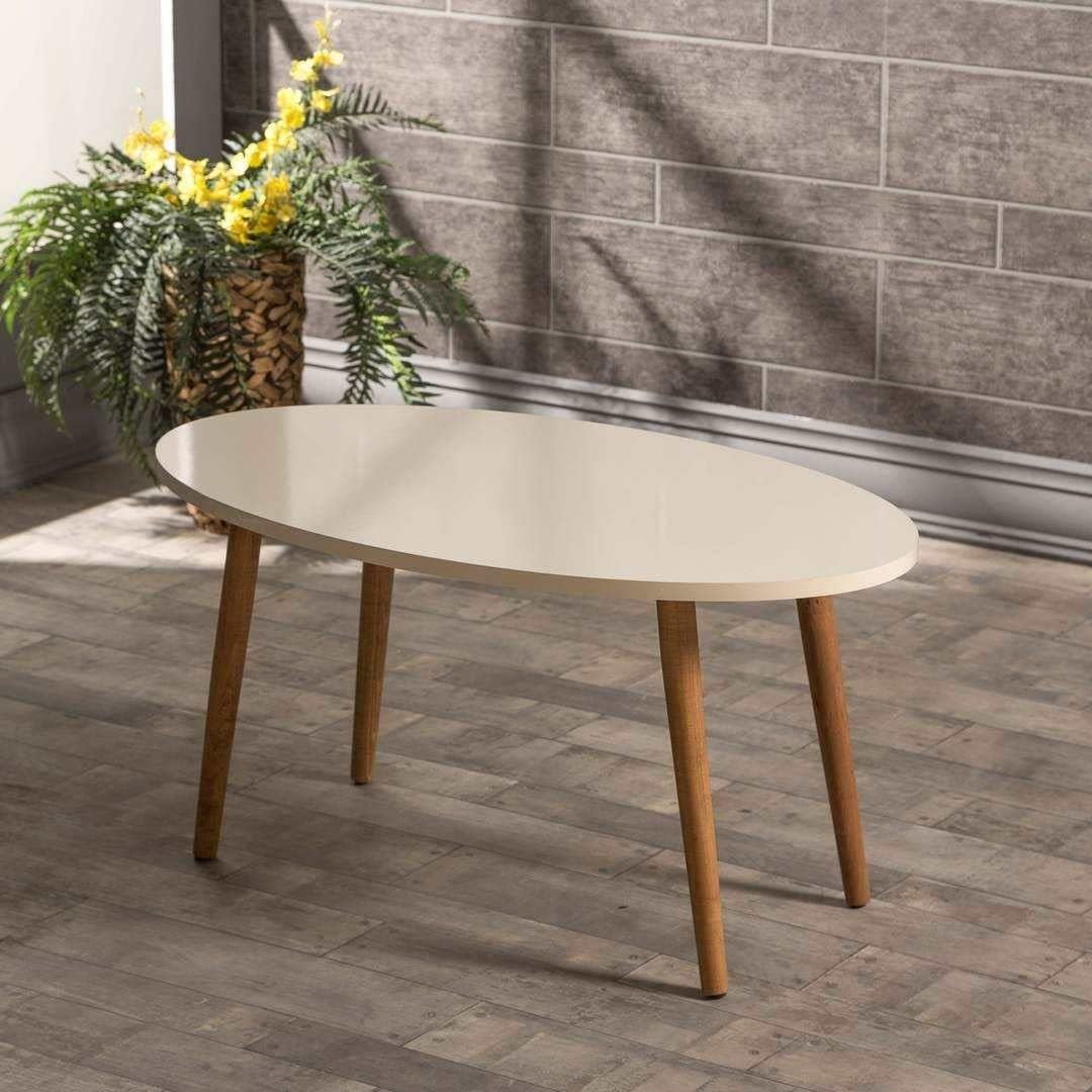 GOLDFALEZ Middle Coffee Table Wooden Lathe Foot Ellipse Cream