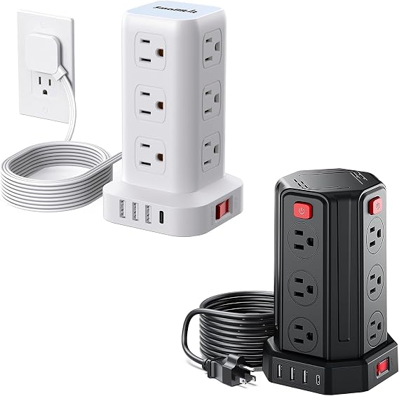 2 Pack Power Strip Tower 6.5FT 12 AC Outlets Desktop Charging Station