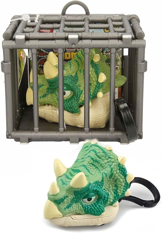 Kafeste Triceratops Mini Dinozor Arabası Anahtarlık Oyuncak Çek Bırak Dinozor