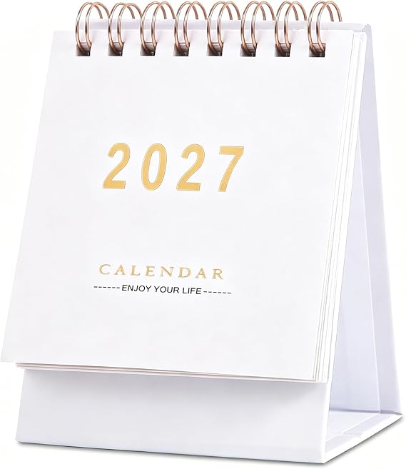 Mini Desk Calendar 2026-2027, Monthy Small Desktop Calendar Runs From July 2026 until Dec 2027, 250 GSM Thick Paper Twin-Wire Binding for Home or Office (White)