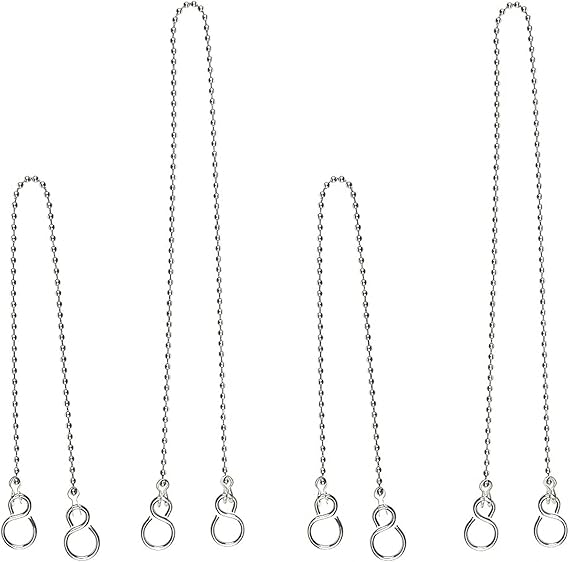 4 Piece Plug Chain for Bathroom Sink Universal (45mm and 30mm | Ø 3mm) | Long Bath Chain Bathroom Sink Plugs with S Hook with Chain Made of Stainless Steel for Kitchen Bath Basin Accessories