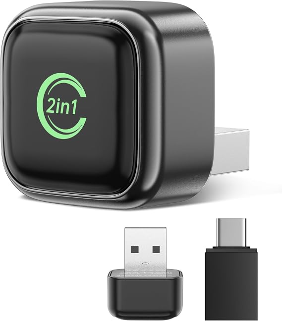 KUKIHO Wireless CarPlay & Android Auto Adapter, 2-in-1 Mini Plug & Play Dongle, USB/USB-C Car Adapter for Vehicles with Built-in CarPlay, Compatible for iOS 10& Android 11+