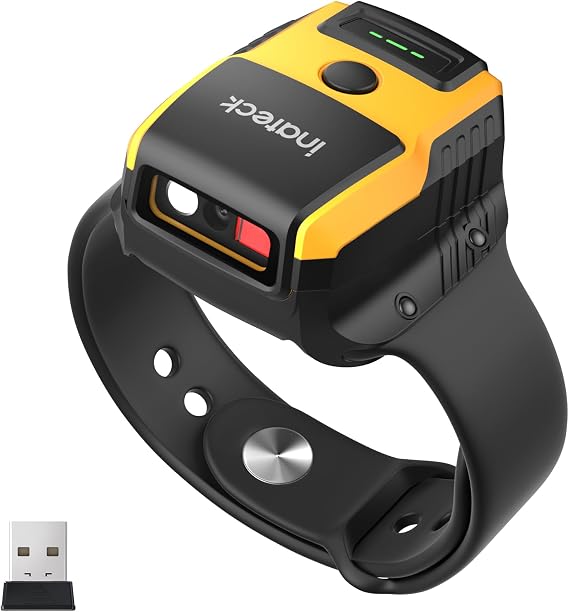 Inateck Wearable 2D Barcode Scanner, Hands-Free Watch QR Reader with Voice Control, 1MP CMOS, Bluetooth 5.3 & 2.4G Wireless, 10 Ergonomic Tilt for Inventory Sorting, 60g Lightweight, Nano 370