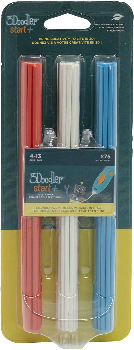 3Doodler Start 3D Printing Filament Refill Blister Pack (x75 Strands, Over 375 ft. of Extruded Plastic) - Stars & Stripes