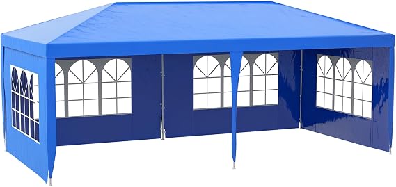 Outsunny 10' x 20' Large Party Tent w/ 4 Removable Window Sidewalls, Blue | Outdoor Event Shelter, Gazebo Canopy, Weddings, Backyard Parties