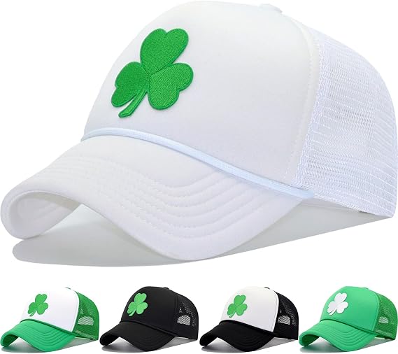 St Patricks Day Green Shamrock Trucker Hat, Ireland Irish Men Women Clover Baseball Cap, Gifts for Dad Mom Grandpa Grandma