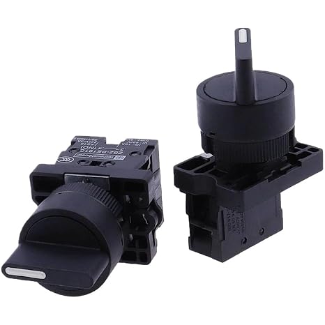 22mm 2pcs XB2-ED21 XB2-ED33 Self-Locking/Latching Knob Switch 10A/600V 2 Position 3 Position Select Button Switch(XB2-ED21)