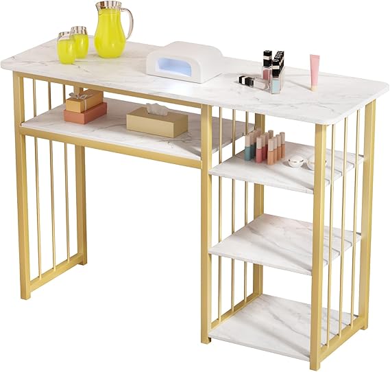 Manicure Table-Nail Tech Desk, Nail Desk with Multi Open Shelves, 40 * 16 * 30" mesa para unas, Portable Nails Table for Manicurists Home Spa Beauty Salon