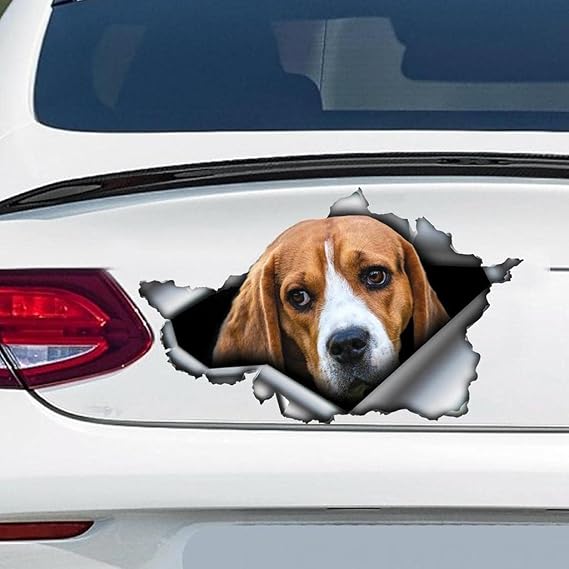 Beagle 3D Vinyl Car Decal Sticker, Waterproof Dog Car Stickers for Car Window, Animal Print Decoration, Single Use, Outdoor, 1 Count