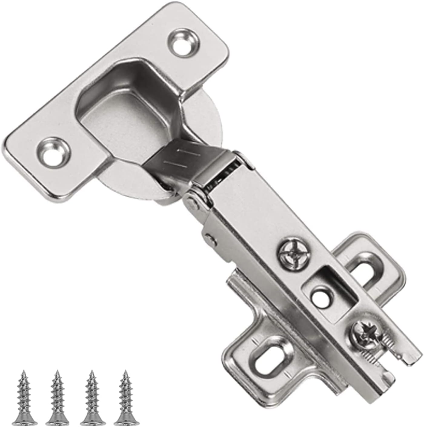 Furniware 2 Pcs Slide-on 35mm Kitchen Cabinet Wardrobe Door Hinge,110 Degree Self Close Full Overlay Standard Hinge-Nickel Plated