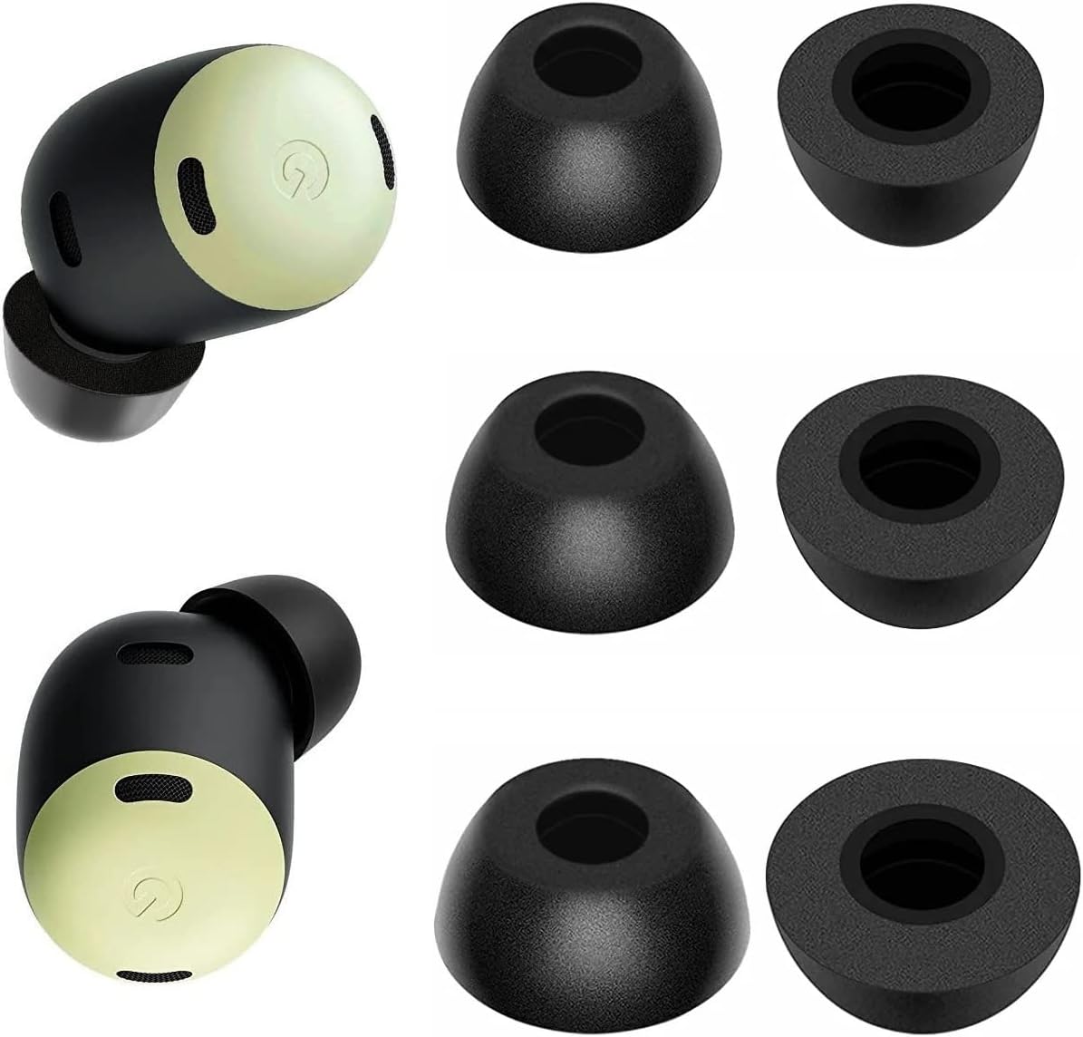 Eartips for google Pixel Buds Pro  Pixel Buds Pro Earbuds, Polyurethane Foam Material, Noise Cancelling Memory Foam Earbuds, 3 Pairs Set SML, 3 Sizes Pixel Buds Pro Black