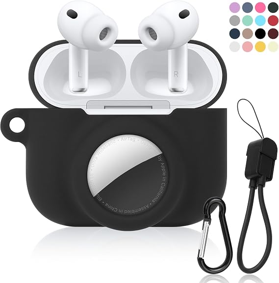 2 in 1 Soft Silicone Case Compatible with AirPods Pro 3 and AirTag, Shockproof Protective Skin Cover for AirPods Pro 3 with Keychain & Data Cable Lanyard for Men Women