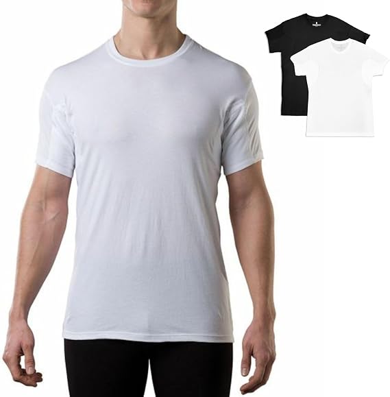 Men's Sweatproof Undershirt | Cotton Crew Neck | Original Fit | with Sweat Pads | White and Black Bundle | X-Large