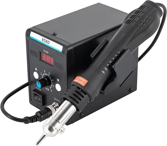 Hot Air Rework Station, Ergonomic Handle Soldering Iron Station, 220V SMD Soldering Station with Heat Gun Set, Temperature LED Screen Display Hot Air Station for Electronics Repairing Welding