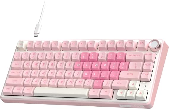 RK ROYAL KLUDGE R75 Mechanical Keyboard Wired with Volume Knob 75% Keyboard Gasket Mount Hot Swappable Creamy Sound MDA Profile PBT Keycap Pink