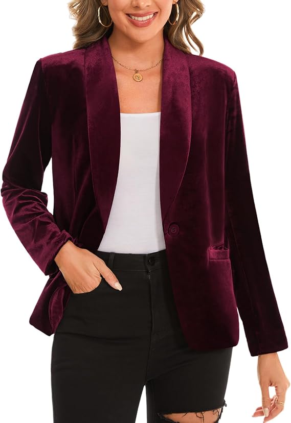 MINTLIMIT Women's Velvet Blazers Long Sleeve Lapel Button Jacket Pocket
