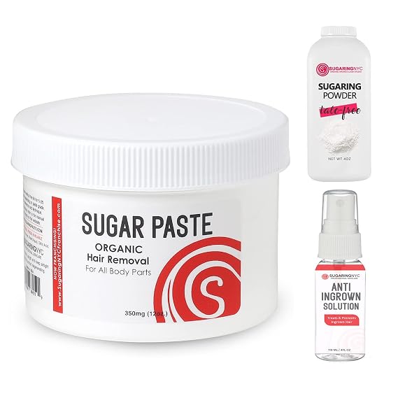 Sugaring Hair removal paste for home use for beginners Brazilian Bikini, Legs, Arms (kit with Sugaring Drying powder, Anti-Ingrown Solution by Sugaring NYC).