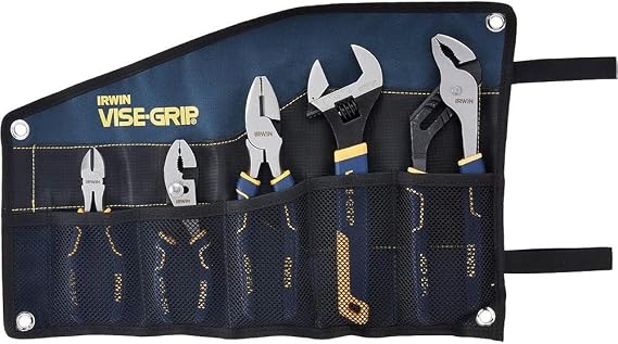 IRWIN VISE-GRIP Pliers Set with Tool Wrap, 5-Piece (2078708), Blue