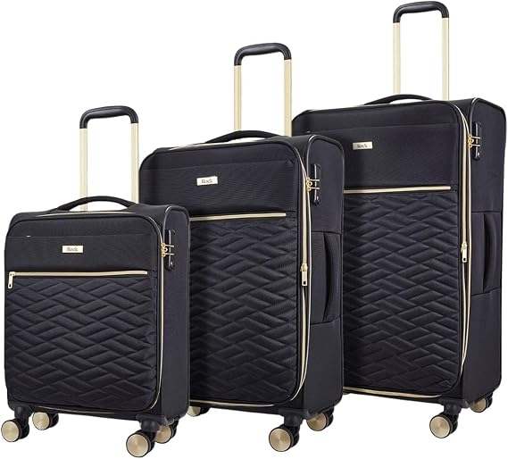 Rock Sloane Set of 3 Expandable Soft Shell Suitcases - Black