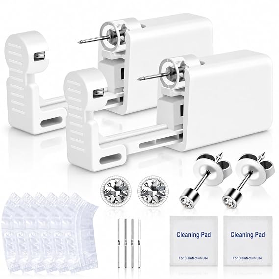 Anzero Ear Piercing Kit, Disposable Ear Piercing Gun with 2MM CZ Studs | Sterile Packed, 316L CZ Studs, Painless Quick Piercing, Easy and Safe, Home Self-Use, Suitable for Women, Men and Girls