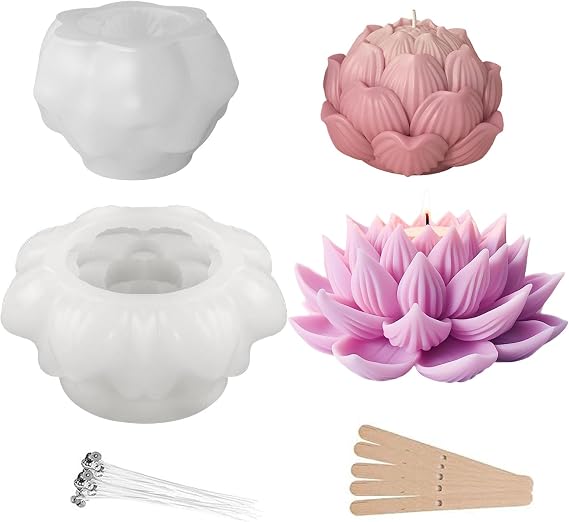 2 Stücke 3D Kerzenform Blume Seifen Form Kerze Silikonform Lotusblume Silikonformen Gießformen Silikon Kerzenformen zum Gießen Gießform Kerzen Set für DIY Aromatherapie Kerzen Handwerk Ornamente