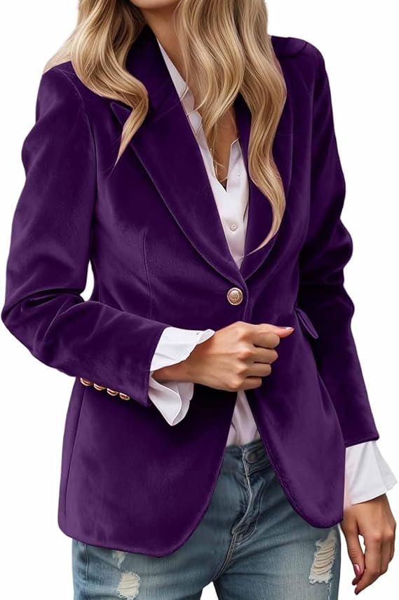 Winter Jacket for Women Velvet Blazer Vintage Button Long Sleeve Jacket Casual Lapel Business Office Suit Jacket