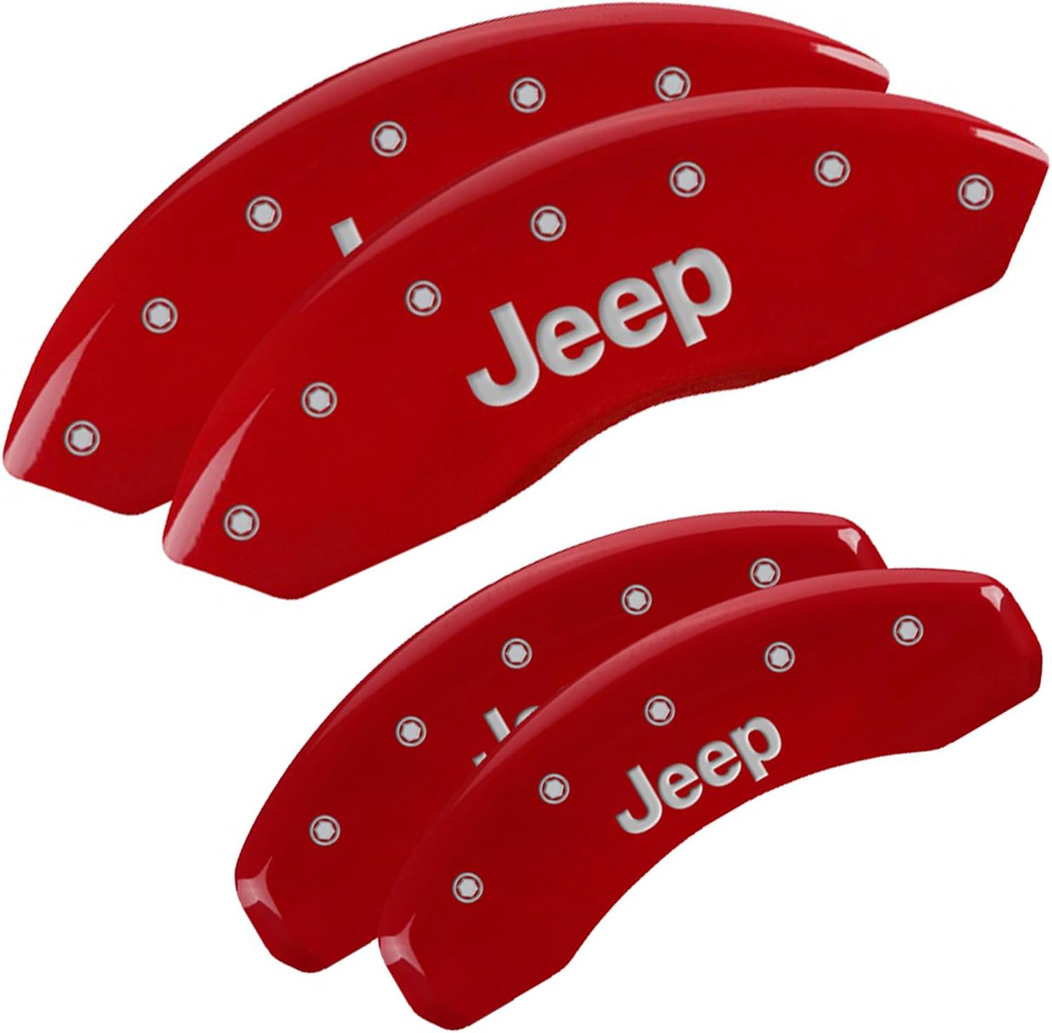 MGP Caliper Covers - Brake Caliper Covers Compatible with 2018-2024 Jeep Wrangler Requires 18 Wheels and Solid Rear Rotor 4 PCS Front and Rear Red - Jeep Engraving