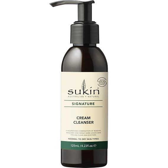 Sukin Signature Cream Cleanser Paraben-Free Moisturizing Face Wash & Makeup Remover with Revitalizing Botanicals, 4.23 Oz