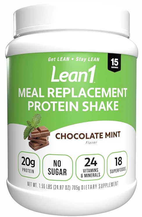 Lean1 Chocolate Mint flavor, 15 serving tub, fat burning meal replacement protein shake by Nutrition53
