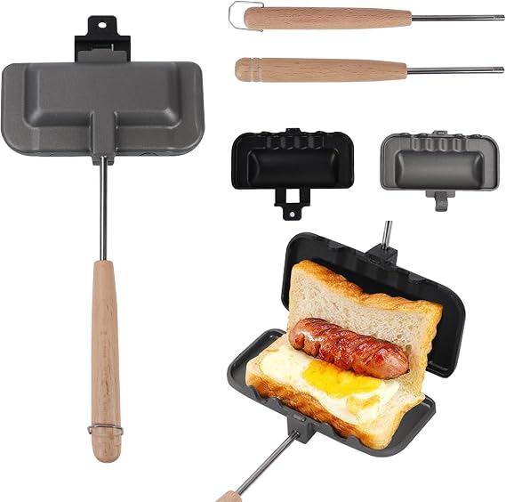 Double-Sided Stove Top Sandwich Baking Pan,Hot Dog Toaster,Nonstick Sandwich Maker Kitchen Pie Iron Press Sandwich Maker for Breakfast Pancakes Omelets Frittatas Toast