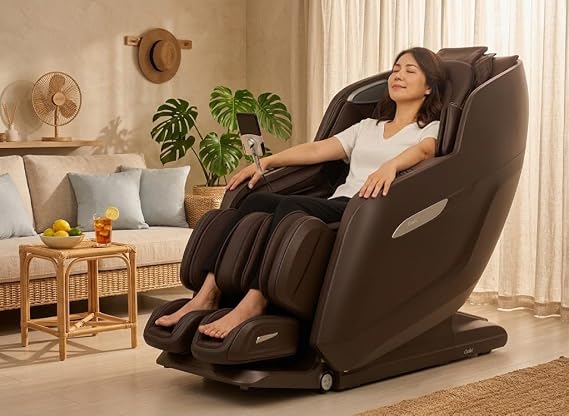 Osaki 4D Achilles l 360 Rotating Footrest l Full Body Massage Chair l Zero Gravity l 360 Kenading Calfrest l Lumbar Heating l Touchscreen Controller l Auto Body Scan l Bluetooth Speaker (Brown)