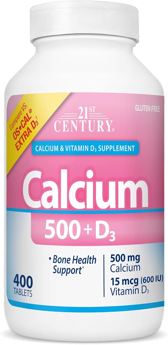 21st Century Calcium 500 Plus Extra D3 Caplets, Bone Health, 400 Count