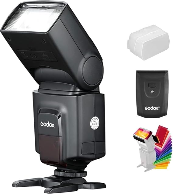 Godox Wireless 433MHz GN33 Camera Flash Speedlite with Built-in Receiver with RT Transmitter Compatible for Canon Nikon Sony Olympus Pentax Fuji DSLR Cameras with Diffuser + Filters