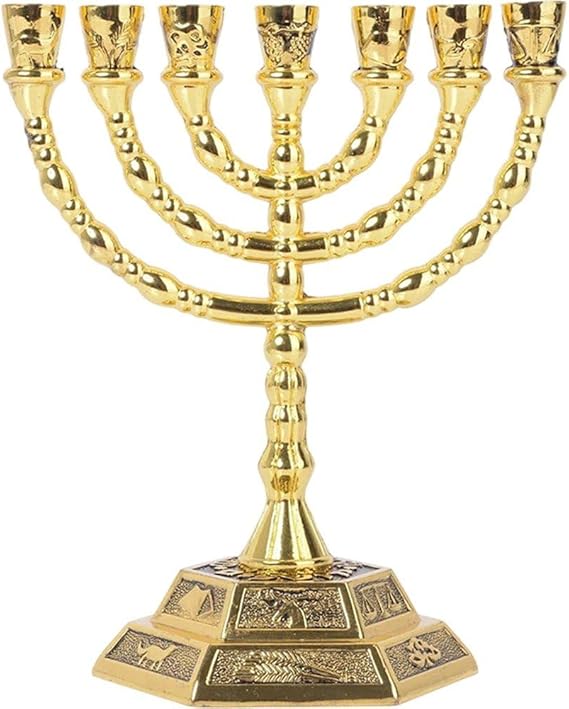 Dianzan 7 Branch Menorah Candle Holder Traditional Jewish Menorah Vintage Hanukkah Candle Stand for Home Decor, Prayer Festive Celebrations