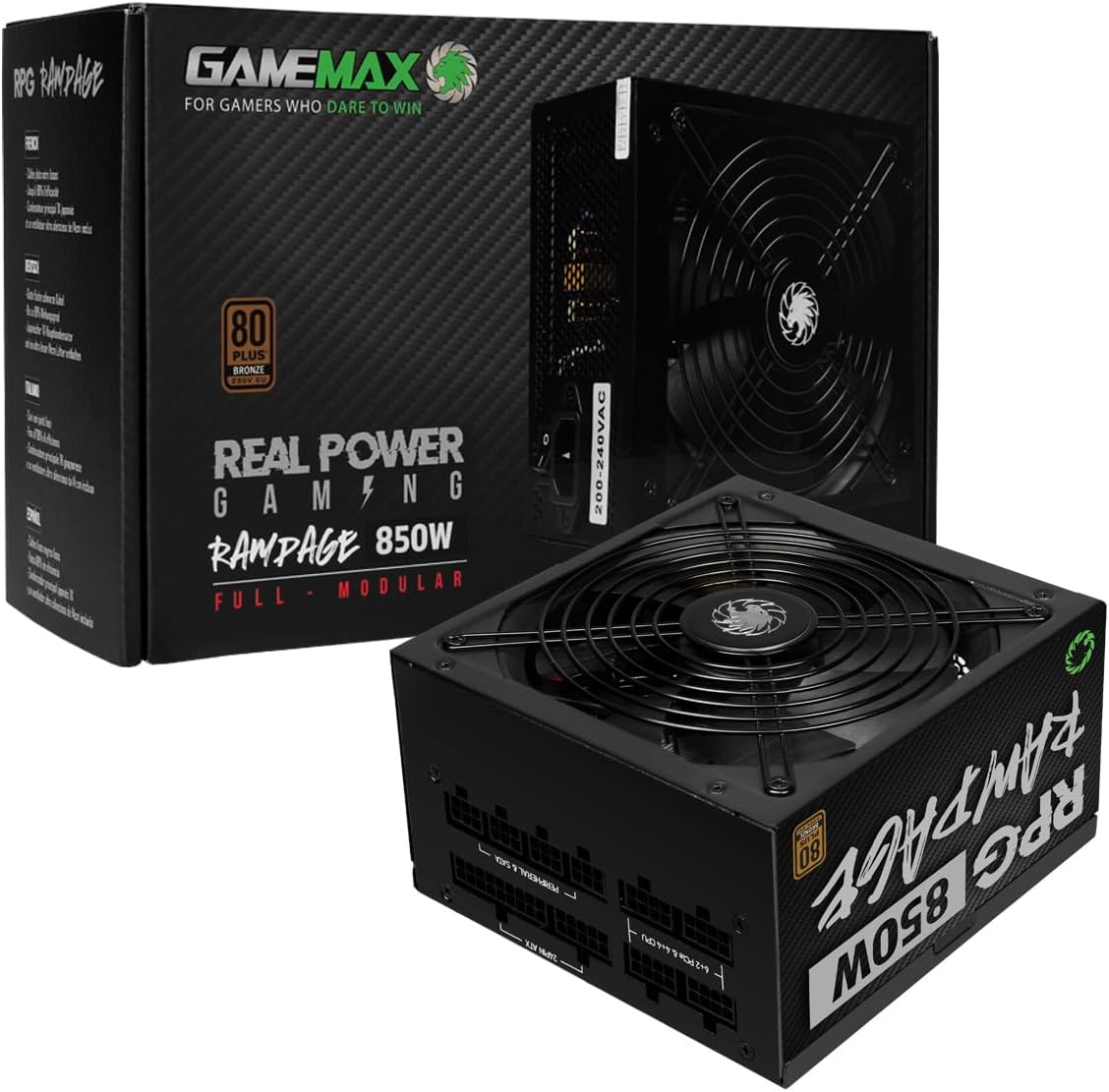 GameMax 850W Rampage Power Supply No Power Cable inc., Full-Modular, APFC, Japanese Tk Main Capacitor, 80 Plus Bronze, 88% Efficiency, 14cm Cooling Fan, Real Power Gaming | Black