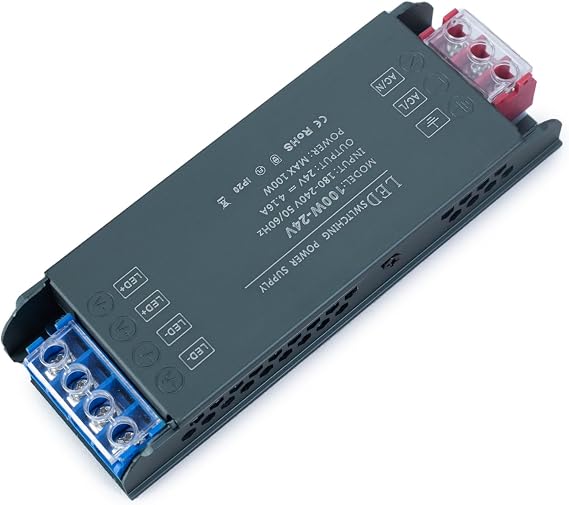 KSIBNW LED Driver 24V 100W Transformer AC 240V to DC 24V 4.16A, Ultra Slim Low Volt Power Supply Quiet 240V to 24V Transformer Adapter for LED Display