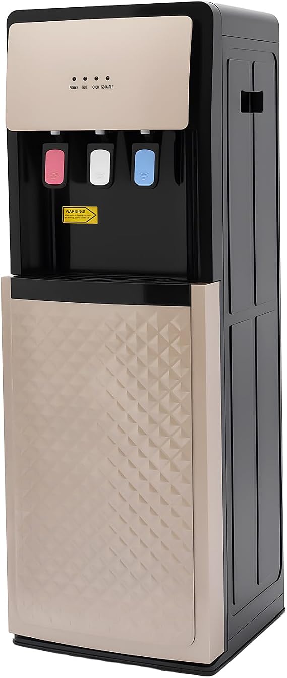 Bottom Loading Water Cooler Dispenser, Champaign Gold Floor Standing Water Cooler w/ 3 Temperature Settings -Hot, Cold & Room Temperature Water, 500W Heating & 90W Cooling for Home Office Gym