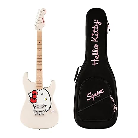 Fender Hello Kitty Stratocaster Electric Guitar with Deluxe Gig Bag, White